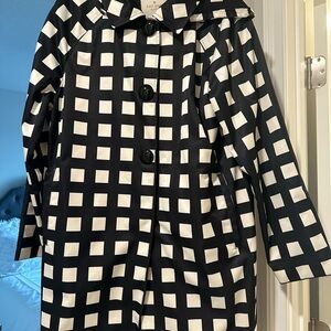 Kate Spade Black and White Square Pattern Trench Coat